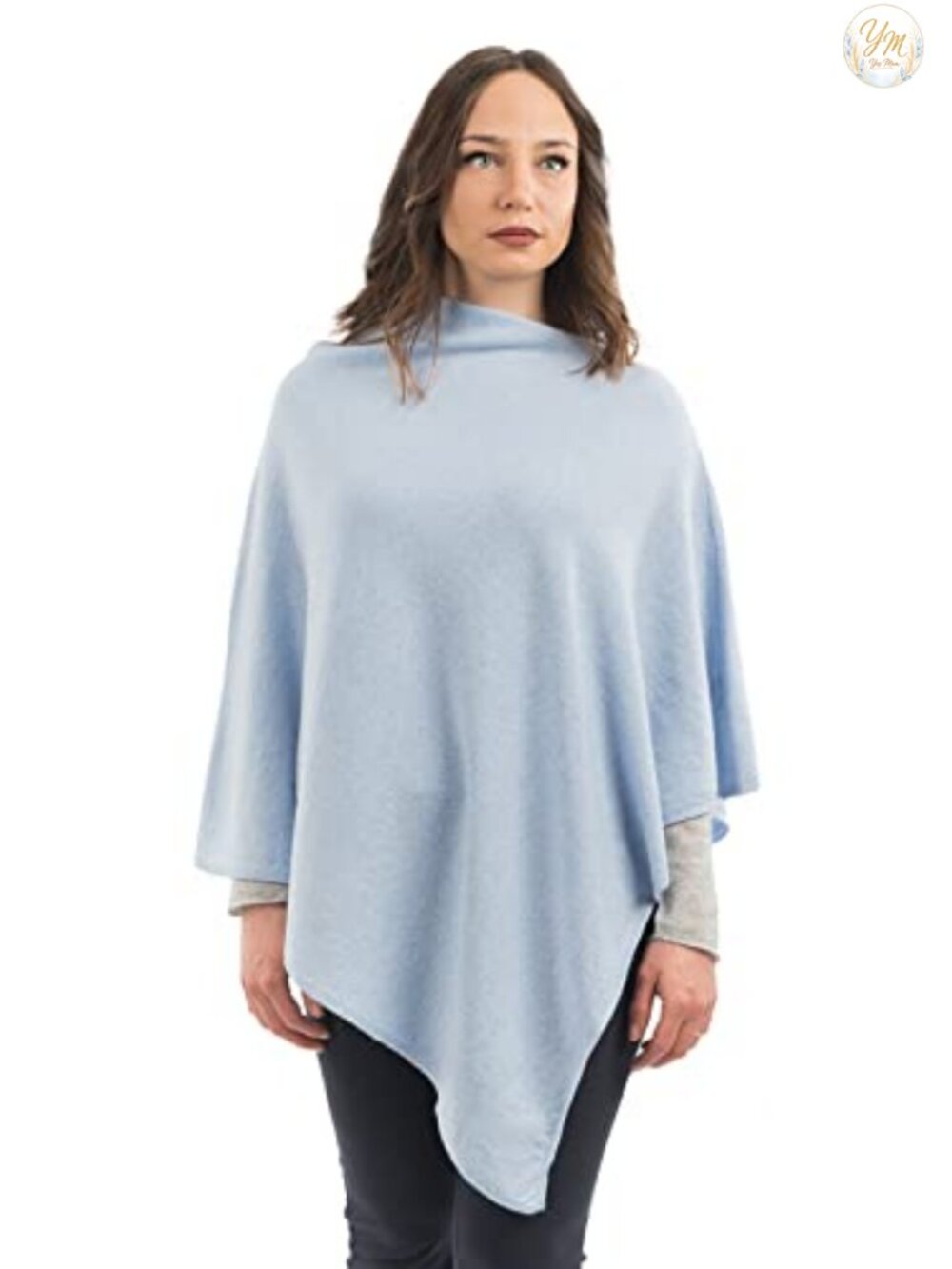Women's Wool Cashmere Blend Poncho - Italian Made, Cozy Wrap, One Size
